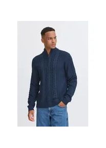 Troyer Blend "BHBasim", Herren, Gr. L, blau (marineblaus), Grobstrick, 50% Baumwolle, 47% Polyacryl, 3% Nylon, Strukturmuster, Basic, normal normal, ohne Ausschnitt, Pullover Troyer, Klassischer Troyer mit Zopfmuster