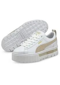 Sneaker Puma "Mayze Sneakers Damen", Damen, Gr. 41, wei&szlig; (wei&szlig; peyote beige), Obermaterial: Textil, Synthetik, Kuhleder; Futter: Textil, Synthetik; Innensohle: Textil; Laufsohle: TR (Thermoplastischer Gummi), Schuhe Sneaker