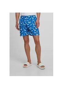 Badeshorts Urban Classics "Urban Classics Herren Pattern Swim Shorts", Herren, Gr. L, US-Gr&ouml;&szlig;en, brightblau, wei&szlig;, 100% Polyester, Badehosen Badeshorts