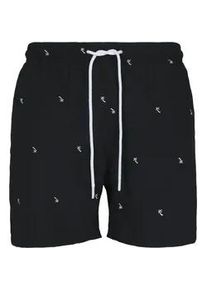 Badeshorts Urban Classics "Urban Classics Herren Embroidery Swim Shorts", Herren, Gr. S, US-Gr&ouml;&szlig;en, schwarz, palmtree, 100% Polyester, Badehosen Badeshorts