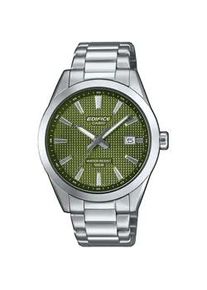 Quarzuhr Casio EDIFICE, silberfarben, gr&uuml;n, Armbanduhren, Herren, Quarzuhr, Armbanduhr, Herrenuhr, Edelstahlarmband, analog, Tag, Neo-Display
