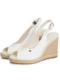 High-Heel-Sandalette Tommy Hilfiger "FLAG HIGH WEDGE ESPAD SLINGBACK", Damen, Gr. 42, ecru, Leder, Textil, Schuhe, Keilsandalette, Sommerschuh, verstellbarer Schnalle in schmaler Form
