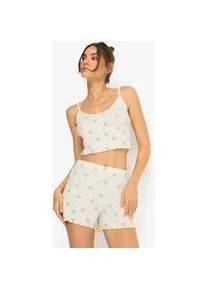 Shorty LSCN BY LASCANA, Damen, Gr. 44/46, ecru bedruckt, Rippware, Obermaterial: 92% Viskose (LENZINGTM), 8% Elasthan, bedruckt, unifarben, schmal taillenbedeckt, Rundhals, eingesetzt Babylock, Homewear-Sets Shorty, All-over Druck