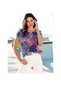 Schlupfbluse Inspirationen, Damen, Gr. 52, bunt (marine, erdbeere, bedruckt), 100% Viskose, bedruckt, gemustert, mehrfarbig, U-Boot-Ausschnitt, Blusen Schlupfbluse