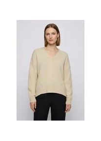 Strickpullover BOSS ORANGE "Fondyssa Premium Damenmode", Damen, Gr. L (40), open beige 284, Strick, Obermaterial: 44% Polyamid, 34% Alpaka, 22% Wolle, bequem normal, V-Ausschnitt, Rippstrickb&uuml;ndchen, Pullover Strickpullover, im Relaxed Fit, V-Ausschnitt