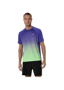 Laufshirt asics "ROAD FADE SS TOP", Herren, Gr. XL, cobalt burst, illuminate gr&uuml;n, Obermaterial: 100% Polyester, Shirts Laufshirt, Kurzarm, f&uuml;r Erwachsene, mit Grafik-Print, mit Mesh-Eins&auml;tzen