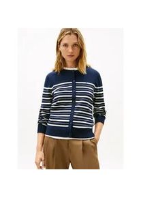 Cardigan Tommy Hilfiger "CO JERSEY STITCH CARDIGAN", Damen, Gr. S (36), schwarz night navy, calico multi stp, Feinstrick, Obermaterial: 67% Baumwolle, 33% Polyamid, gestreift, regular fit h&uuml;ftlang, Rundhals, Rippstrickb&uuml;ndchen, Strickjacken, Baumwollmischung, regular fit, Rundhals, goldfarbene Kn&ouml;pfe