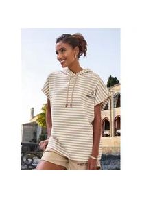 H.I.S. Kapuzenshirt H.I.S, Damen, Gr. 48/50, braun (camel gestreift), Sweatware, Obermaterial: 60% Baumwolle, 40% Polyester, gestreift, figurumspielend h&uuml;ftbedeckend, Rundhals, normaler Saum, Shirts Kapuzenshirt, mit Kordelzug und weitem Armausschnitt, Loungewear