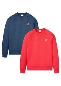 Sweatshirt bonprix, Herren, Gr. 60/62 (XXL), blau (dunkelblau, rot), angeraute Sweatware, Obermaterial: 60% Baumwolle, 40% Polyester, unifarben, regular fit h&uuml;ftbedeckend, Rundhals, Raglan&auml;rmel Rippb&uuml;ndchen, Sweatshirts Sweatshirt, Regular Fit, unifarben, aus Baumwolle und Polyester