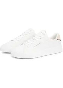 Sneaker Tommy Hilfiger "TH COURT LTH DETAIL ESS", Herren, Gr. 43, wei&szlig;, beige, Leder, Lederimitat, unifarben mit Farbeinsatz, Schuhe Sneaker, Freizeitschuh, Halbschuh, Schn&uuml;rschuh mit seitlichem Logoschriftzug