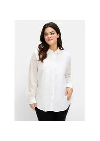 Langarmbluse sheego, Damen, Gr. 54, beige (ecru), 55% Leinen, 45% Viskose, unifarben, Blusen