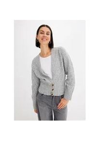 Strickjacke bonprix "Feinstrickjacke", Damen, Gr. 44/46 (L), grau (hellgrau meliert), Obermaterial: 76% Polyacryl, 24% Polyester, loose fit, Strickjacken Strickjacke, Loose Fit, Feinstrick, mit breitem B&uuml;ndchen, pflegeleicht