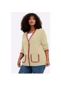 Cardigan sheego, Damen, Gr. 48/50, sand, kirsche, 100% Polyacryl, Besatz:100% Polyamid, unifarben, Strickjacken