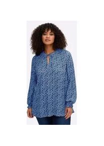 Longbluse sheego, Damen, Gr. 58, jeansblau, gemustert, 100% Viskose, bedruckt, gebl&uuml;mt, gemustert, mehrfarbig, V-Ausschnitt, Blusen Longbluse