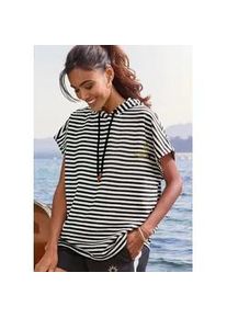 H.I.S. Kapuzenshirt H.I.S, Damen, Gr. 32/34, schwarz (schwarz gestreift), Sweatware, Obermaterial: 60% Baumwolle, 40% Polyester, gestreift, figurumspielend h&uuml;ftbedeckend, Rundhals, normaler Saum, Shirts Kapuzenshirt, mit Kordelzug und weitem Armausschnitt, Loungewear