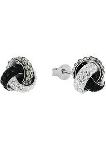 Paar Ohrstecker Amor, silberfarben, wei&szlig;, grau, schwarz, wei&szlig;, grau, schwarz, Ohrringe, Damen, 10mm, Silber 925 (Sterlingsilber), mit Preciosa Crystal