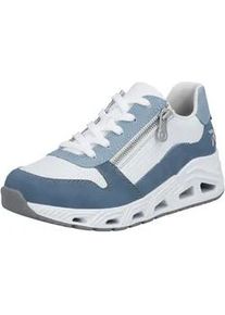 Keilsneaker Rieker SPORT, Damen, Gr. 39, wei&szlig;, blau, Lederimitat, Schuhe, Schn&uuml;rschuh, Halbschuh, Freizeitsneaker mit Rei&szlig;verschluss
