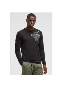 Rundhalspullover CAMP DAVID, Herren, Gr. L, schwarz, Strick, Material: 100% Baumwolle, bedruckt, regular fit normal, Rundhals, eingesetzt gerader Abschluss, Pullover Rundhalspullover, aus Baumwolle