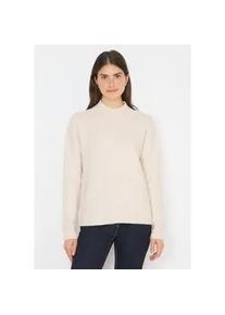 Strickpullover Cecil, Damen, Gr. L (42), oat milk beige melange, Web, 37% Baumwolle, 34% Polyacryl, 26% Polyester, 3% Elasthan, unifarben, normal normal, hoch geschlossener Ausschnitt, Rippb&uuml;ndchen, Pullover Strickpullover, mit Strick-Struktur