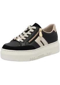 Plateausneaker Rieker "Rieker Sneaker Glattleder", Damen, Gr. 36, schwarz (schwarz, beige), Glattleder, Schuhe Plateausneaker