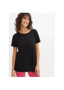 T-Shirt bonprix, Damen, Gr. 40/42 (M), schwarz, Obermaterial: 64% Polyester, 32% Viskose, 4% Elasthan, loose fit, Shirts T-Shirt, Loose Fit, Kurzarm-Design, f&uuml;r sportliche Aktivit&auml;ten