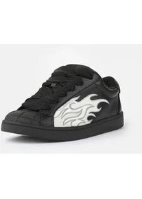 Sneaker Buffalo "LIBERTY", Damen, Gr. 40, schwarz, wei&szlig;, Lederimitat, kontrastfarbene Details, Schuhe Sneaker, Freizeitschuh, Schn&uuml;rschuh, Halbschuh mit trendigem Flammenmotiv