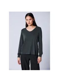 Langarmshirt STREET ONE STUDIO, Damen, Gr. 34, schwarz, Stoff, 75% Modal, 25% Polyester, unifarben, comfort fit normal, V-Ausschnitt, B&uuml;ndchen, Shirts Langarmshirt, in Unifarbe