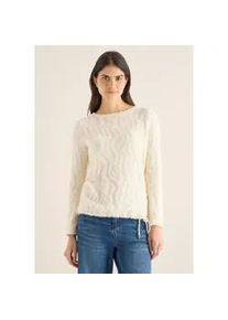 Langarmshirt Cecil, Damen, Gr. L (42), creamy wei&szlig;, Stoff, 65% Polyamid, 23% Polyester, 12% Viskose, gemustert, normal normal, U-Boot-Ausschnitt, abgesteppt, Shirts Langarmshirt, mit Tunnelzug am Saum