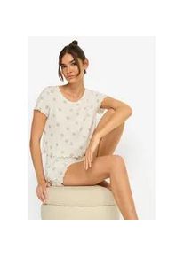 Shorty LSCN BY LASCANA, Damen, Gr. 36/38, ecru bedruckt, Rippware, Obermaterial: 92% Viskose (LENZINGTM), 8% Elasthan, bedruckt, unifarben, figurbetont taillenlang, tiefer Rundhals, Homewear-Sets Shorty, All-over Print