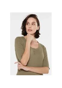 Rundhalsshirt SENSES.THE LABEL, Damen, Gr. M, khaki, Single Jersey, Material: 96% Baumwolle, 4% Elasthan, unifarben, slim fit normal, Rundhals, eingesetzt gerader Abschluss, Shirts Rundhalsshirt, mit Baumwolle