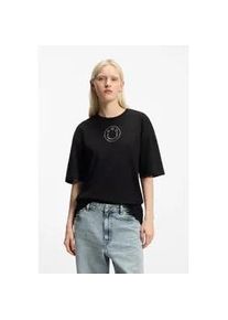 HUGO BOSS T-Shirt HUGO BLUE "Oversized Tee", Damen, Gr. M (38), schwarz 001, Single Jersey, Obermaterial: 100% Baumwolle, unifarben, oversize normal, Rundhals, Shirts T-Shirt, mit Strassbesatz