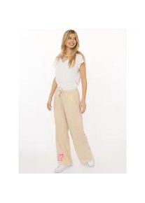 Sweathose Zwillingsherz "Alissa", Damen, Gr. L/XL, N-Gr, beige, Sweatware, Obermaterial: 50% Baumwolle, 50% Polyester, Hosen Sweathose, mit Print und Neon Stickerei, Kordel und Eingriffstaschen