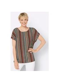 Schlupfbluse Classic Basics, Damen, Gr. 40, bunt (dunkelrot, smaragd, gestreift), 100% Polyester, ethno, gemustert, mehrfarbig, Rundhals, Blusen Schlupfbluse