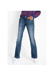 Bootcut-Jeans bonprix "Bootcut-Jeans Mid Waist, Komfort-Stretch", Damen, Gr. 46, N-Gr, blau (blau used (l&auml;nge: regul&auml;r)), Denim/Jeans, Obermaterial: 82% Baumwolle, 17% Polyester, 1% Elasthan, unifarben, regular fit lang, Jeans, Regular Fit Passform, im klassischen 5-Pocket-Stil, Topseller