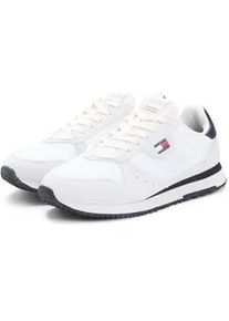 Tommy Hilfiger Sneaker TOMMY JEANS "TJM EVA RUNNER LEATHER", Herren, Gr. 45, ecru, schwarz, Textil, Veloursleder, kontrastfarbene Details, Schuhe Sneaker, Freizeitschuh, Halbschuh, Schn&uuml;rschuh mit seitlicher Logoflagge