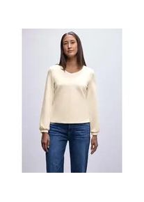 Langarmshirt Street One, Damen, Gr. 46, soft beige, Stoff, 46% Modal, 46% Polyester, 8% Elasthan, unifarben, normal normal, V-Ausschnitt, elastischer Bund, Shirts Langarmshirt, im Silk Look