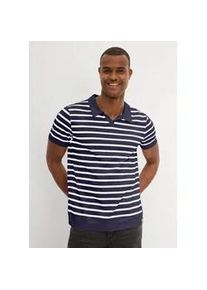 Poloshirt bonprix, Damen, Gr. 68/70 (4XL), blau (dunkelblau gestreift), Obermaterial: 95% Baumwolle, 5% Elasthan, regular fit, Shirts, regular fit Passform, Kurzarm, mit Polokragen