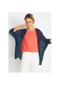 Longstrickjacke bonprix, Damen, Gr. 48/50 (XL), blau (dunkelblau), Obermaterial: 50% Baumwolle, 50% Polyacryl, bequem, Strickjacken Longstrickjacke, bequeme Passform, mit Lochmuster, casual Stil