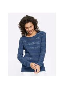 Ajourpullover Heine "Pullover", Damen, Gr. 44, jeansblau, 100% Baumwolle, unifarben, Pullover