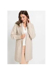 Longstrickjacke bonprix, Damen, Gr. 40/42 (M), beige (beige meliert), Obermaterial: 67% Polyacryl, 30% Polyester, 3% Elasthan, bequem, Strickjacken Longstrickjacke, bequeme Passform, mit volumin&ouml;sen &Auml;rmeln, mit Schalkragen