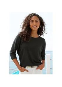 Langarmshirt Vivance "mit modischer Waffelstruktur", Damen, Gr. 40/42, creme, schwarz, Strick, Obermaterial: 64% Polyester, 34% Viskose, 2% Elasthan, leicht transparent, unifarben, Rundhals, Shirts Langarmshirt, aus b&uuml;gelfreier Strickqualit&auml;t