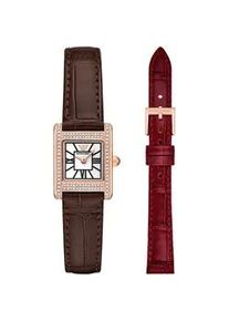 Quarzuhr Emporio Armani, braun, rosegoldfarben, Armbanduhren, Damen, Quarzuhr, Armbanduhr, Damenuhr, Lederarmband, Ideal auch als Geschenk, analog