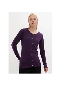 Strickjacke bonprix "Enge Feinstrickjacke", Damen, Gr. 44/46 (L), lila (dunkellila), Obermaterial: 70% Baumwolle, 30% Polyamid, schmal, Strickjacken Strickjacke, schmale Passform, Feinstrick-Design, aus Baumwolle und Polyamid
