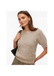 V&eacute;ro Moda Strickpullover VERO MODA "VMGENIUS 2/4 O-NECK SHORT PULLOVER BOO", Damen, Gr. XS, silber mink detail:melange, Strick, Obermaterial: 60% Polyester, 30% Nylon, 10% Wolle, meliert, regular fit normal, Rundhals, Puff&auml;rmel, Pullover Strickpullover, mit zarten Strickdetails