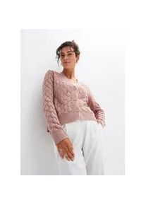 Ajourstrickjacke bonprix "Ajour-Strickjacke", Damen, Gr. 44/46 (L), rosa (rosenholz), Obermaterial: 100% Polyacryl, unifarben, loose fit h&uuml;ftlang, V-Ausschnitt, Strickjacken Ajourstrickjacke, lockere Passform, luftiges Strickmuster, unifarben, mit Knopfleiste