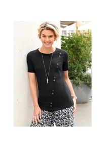 Rundhalsshirt Classic Basics "Longshirt", Damen, Gr. 52, schwarz, 100% Baumwolle, unifarben, Rundhals, Shirts Rundhalsshirt