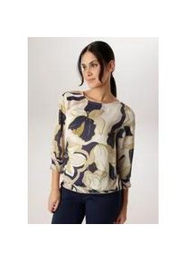 Schlupfbluse Aniston SELECTED, Damen, Gr. 38, bunt (dunkelblau, beige, camel), Cr&ecirc;pe, Obermaterial: 100% Polyester, bedruckt, gebl&uuml;mt, gemustert, figurumspielend h&uuml;ftbedeckend, Rundhals, Smokb&uuml;ndchen, Blusen Schlupfbluse, mit Smokb&uuml;ndchen und allover Blumenmuster- NEUE KOLLEKTION