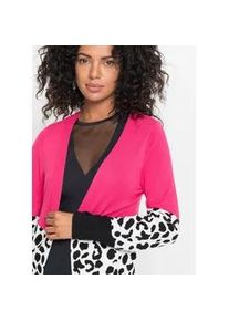 Longstrickjacke bonprix, Damen, Gr. 36/38 (S), schwarz (schwarz leo), Obermaterial: 80% Viskose, 20% Polyamid, oversize, Strickjacken Longstrickjacke, Oversize-Passform, gerippte Struktur, eleganter Stil