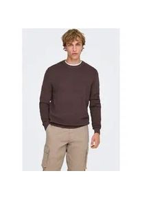 Only & Sons Rundhalspullover ONLY & SONS "ONSRON REG LS CREW NECK KNIT NOOS", Herren, Gr. XL, raisin, Strick, Obermaterial: 100% Baumwolle, unifarben, regular fit normal, Rundhals, B&uuml;ndchen, Pullover Rundhalspullover, Baumwolle, regular fit