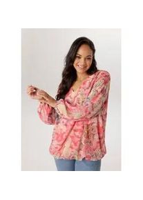 Schlupfbluse ANISTON PLUS, Damen, Gr. 50, gelb, rose, pink, Chiffon, Obermaterial: 100% Polyester. Futter: 95% Viskose, 5% Elasthan, gebl&uuml;mt, gemustert, V-Ausschnitt, mit Gummizug, Blusen Schlupfbluse, mit Blumendruck - NEUE KOLLEKTION